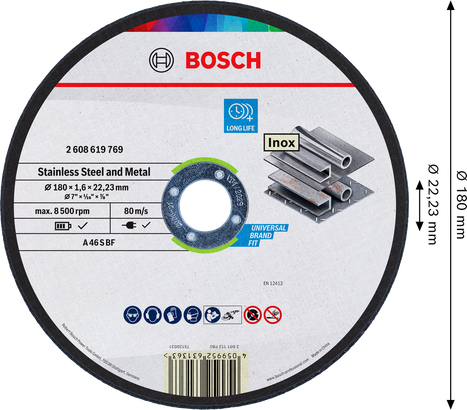 Bosch roostevaba terase ja metalli lõikeketas 180 mm.